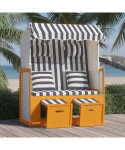 Strandkorb con Cuscini Polyrattan e Legno Massello Bianco e Blu