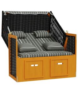Strandkorb Cuscino Polyrattan e Legno Massello Nero e Antracite 318666