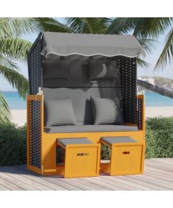 Strandkorb Cuscino Polyrattan e Legno Massello Nero e Antracite 318667