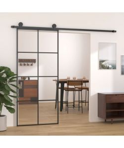Porta Scorrevole Nera 90x205 cm in Vetro ESG e Alluminio