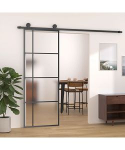 Porta Scorrevole Smerigliato ESG Vetro Alluminio 76x205 cm Nera