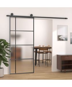 Porta Scorrevole Vetro Smerigliato ESG Alluminio 90x205 cm Nera