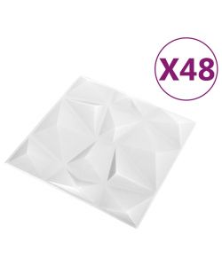 Pannelli Murali 3D 48 pz 50x50 cm Bianchi a Diamante 12 mq