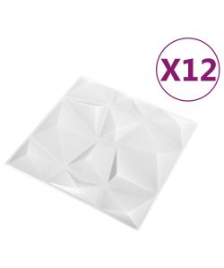Pannelli Murali 3D 12 pz 50x50 cm Bianchi a Diamante 3 mq