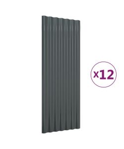 Pannelli per Tetto 12 pz Acciaio Verniciato Antracite 100x36 cm