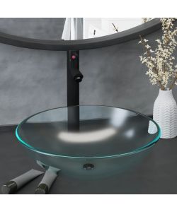 Lavandino con Rubinetto e Piletta in Vetro Temperato Satinato