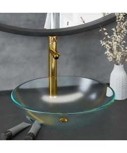 Lavandino con Rubinetto e Piletta in Vetro Temperato Satinato