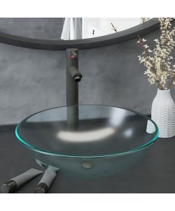 Lavandino con Rubinetto e Piletta in Vetro Temperato Satinato