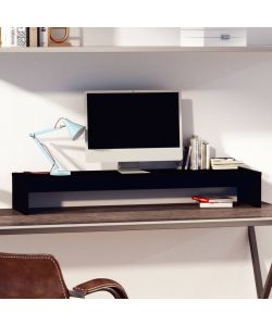 Supporto per Monitor Nero 100x27x15cm in Legno Massello di Pino