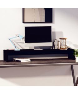 Supporto per Monitor Nero 100x27x15cm in Legno Massello di Pino