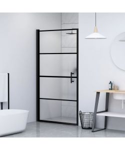 Parete Doccia 91x195 cm Vetro Temperato Semi Smerigliato Nero
