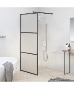 Parete Doccia Walk in 90x195 cm in Vetro Smerigliato ESG Nero
