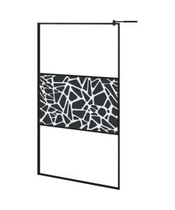 Parete Doccia Walk in 115x195 cm Vetro ESG e Design Pietre Nero
