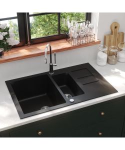 Lavello Doppio da Cucina Nero Granito
