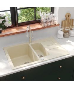 Lavello Doppio da Cucina Beige in Granito