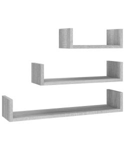 Mensole Espositive a Parete 3pz Grigio Sonoma Legno Multistrato