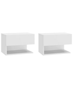 vidaXL Comodini da Parete 2 pz Bianco Lucido in Legno Multistrato - Soluzione Salvaspazio - Dimensioni 46x29,5x30 cm