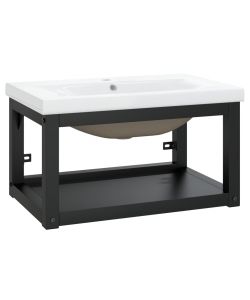 Telaio per Lavabo da Bagno con Lavabo Integrato Nero in Ferro
