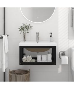 Telaio per Lavabo da Bagno con Lavabo Integrato Nero in Ferro