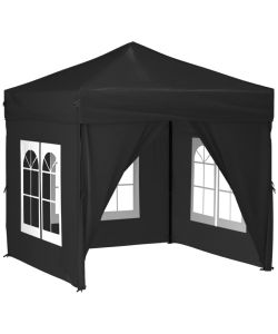 Tenda per Feste Pieghevole con Pareti Laterali Nero 2x2 m