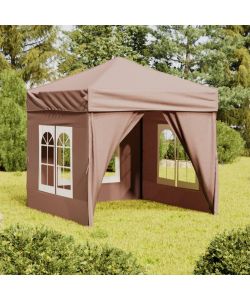 Tenda per Feste Pieghevole con Pareti Laterali Tortora 2x2 m