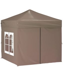 Tenda per Feste Pieghevole con Pareti Laterali Tortora 2x2 m