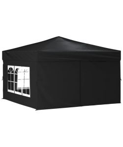 Tenda per Feste Pieghevole con Pareti Laterali Nero 3x3 m