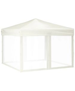 Tenda per Feste Pieghevole con Pareti Laterali Crema 3x3 m