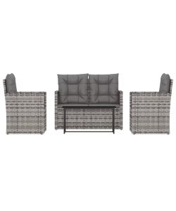 Set Divani da Esterno 4 pz con Cuscini in Polyrattan Grigio 319197