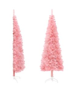 Albero Natale Artificiale Sottile a Met e Supporto Rosa 210 cm