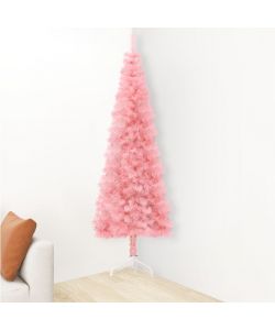 Albero Natale Artificiale Sottile a Met e Supporto Rosa 210 cm
