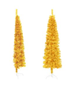 Albero Natale Artificiale Sottile a Met con Supporto Oro 150cm
