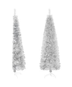 Albero Natale Artificiale Sottile a Met Supporto Argento 120cm