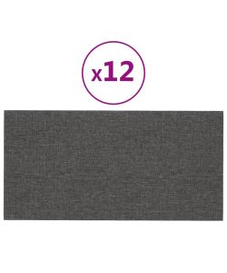 Pannelli Murali 12 pz Grigio Scuro 30x15 cm Tessuto 0,54 mq