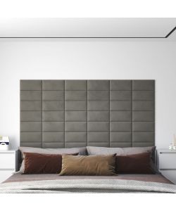 Pannelli Murali 12 pz Grigio Chiaro 30x15 cm in Velluto 0,54 mq