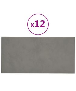 Pannelli Murali 12 pz Grigio Chiaro 30x15 cm in Velluto 0,54 mq