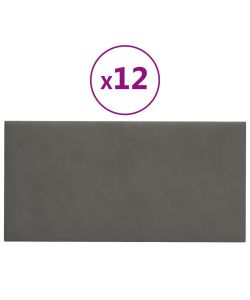 Pannelli Murali 12 pz Grigio Scuro 30x15 cm Velluto 0,54 mq