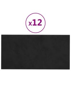 Pannelli Murali 12 pz Neri 30x15 cm Velluto 0,54 mq