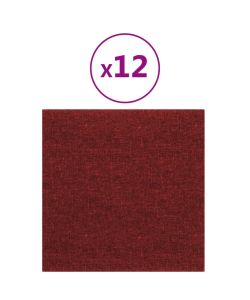 Pannelli Murali 12 pz Rosso Vino 30x30 cm in Tessuto 1,08 mq 343792