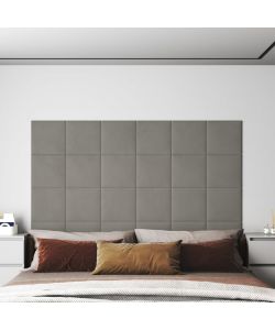 Pannelli Murali 12 pz Grigio Chiaro 30x30 cm in Velluto 1,08 mq