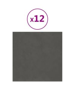 Pannelli Murali 12 pz Grigio Scuro 30x30 cm in Velluto 1,08 mq