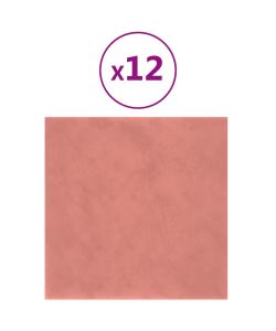 Pannelli Murali 12 pz Rosa 30x30 cm Velluto 1,08 mq