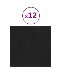 Pannelli Murali 12 pz Neri 30x30 cm Velluto 1,08 mq