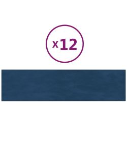 Pannelli Murali 12 pz Blu 60x15 cm Velluto 1,08 mq