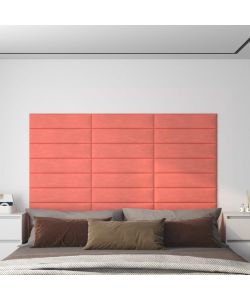 Pannelli Murali 12 pz Rosa 60x15 cm Velluto 1,08 mq