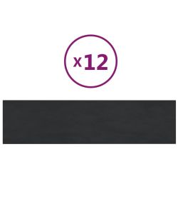 Pannelli Murali 12 pz Neri 60x15 cm Velluto 1,08 mq