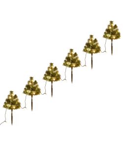 Sentiero Alberi di Natale 6 pz con LED Bianco Caldo 45 cm PVC