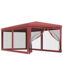 Tenda per Feste con 6 Pareti Laterali in Rete Rosso 3x6 m HDPE