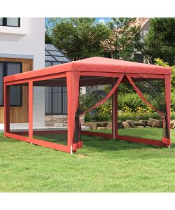 Tenda per Feste con 6 Pareti Laterali in Rete Rosso 3x6 m HDPE