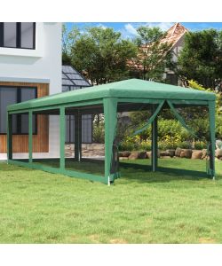 Tenda per Feste con 8 Pareti Laterali in Rete Verde 3x9 m HDPE